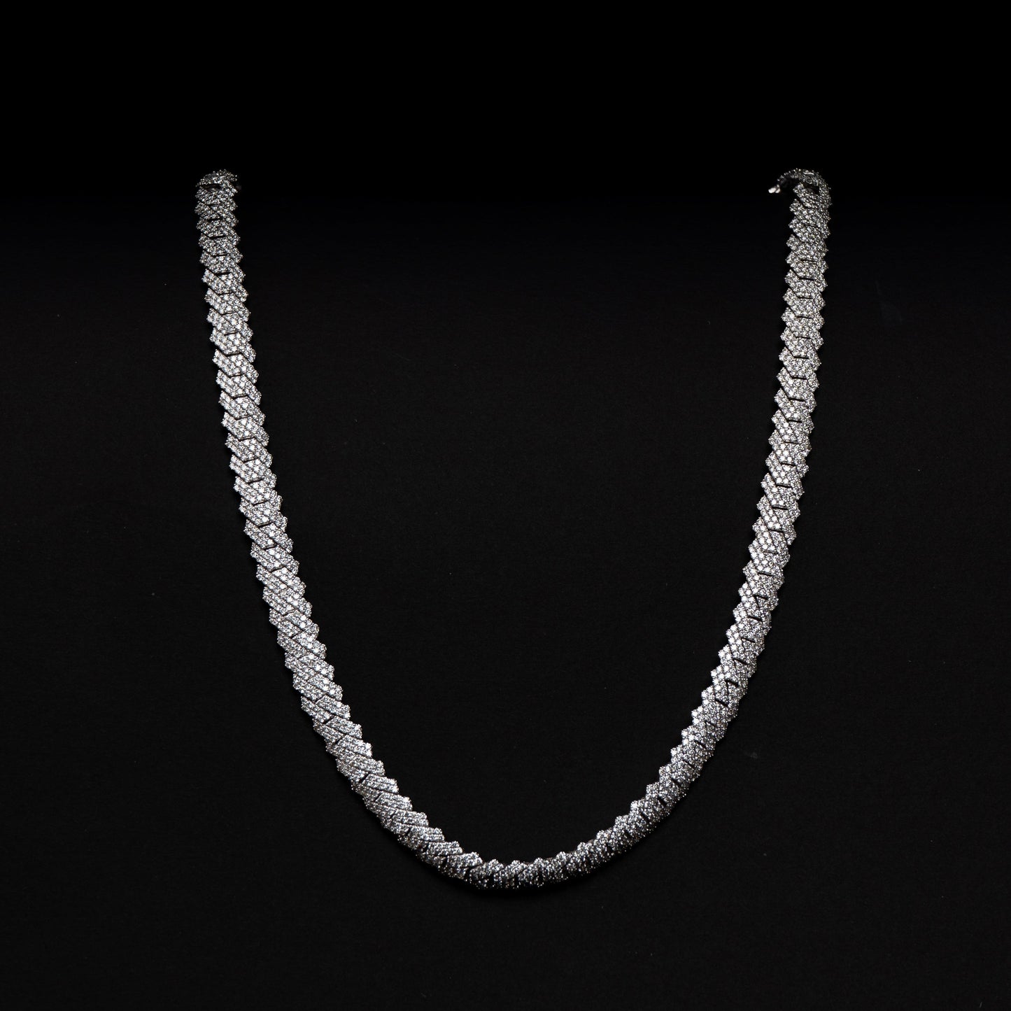 14K White Gold Natural Diamond Cuban Necklace