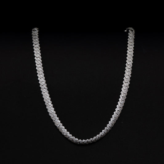 14K White Gold Natural Diamond Cuban Necklace