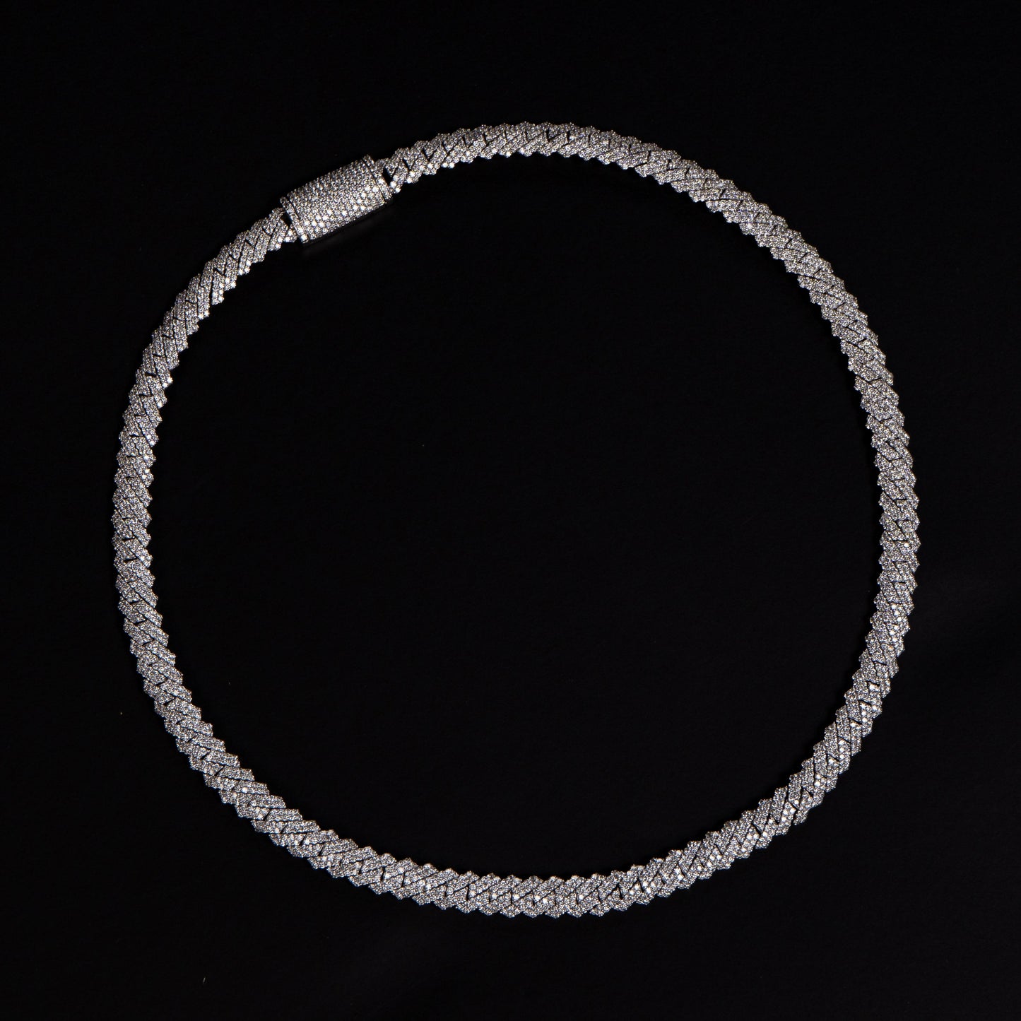 14K White Gold Natural Diamond Cuban Necklace