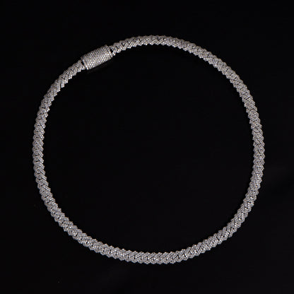 14K White Gold Natural Diamond Cuban Necklace