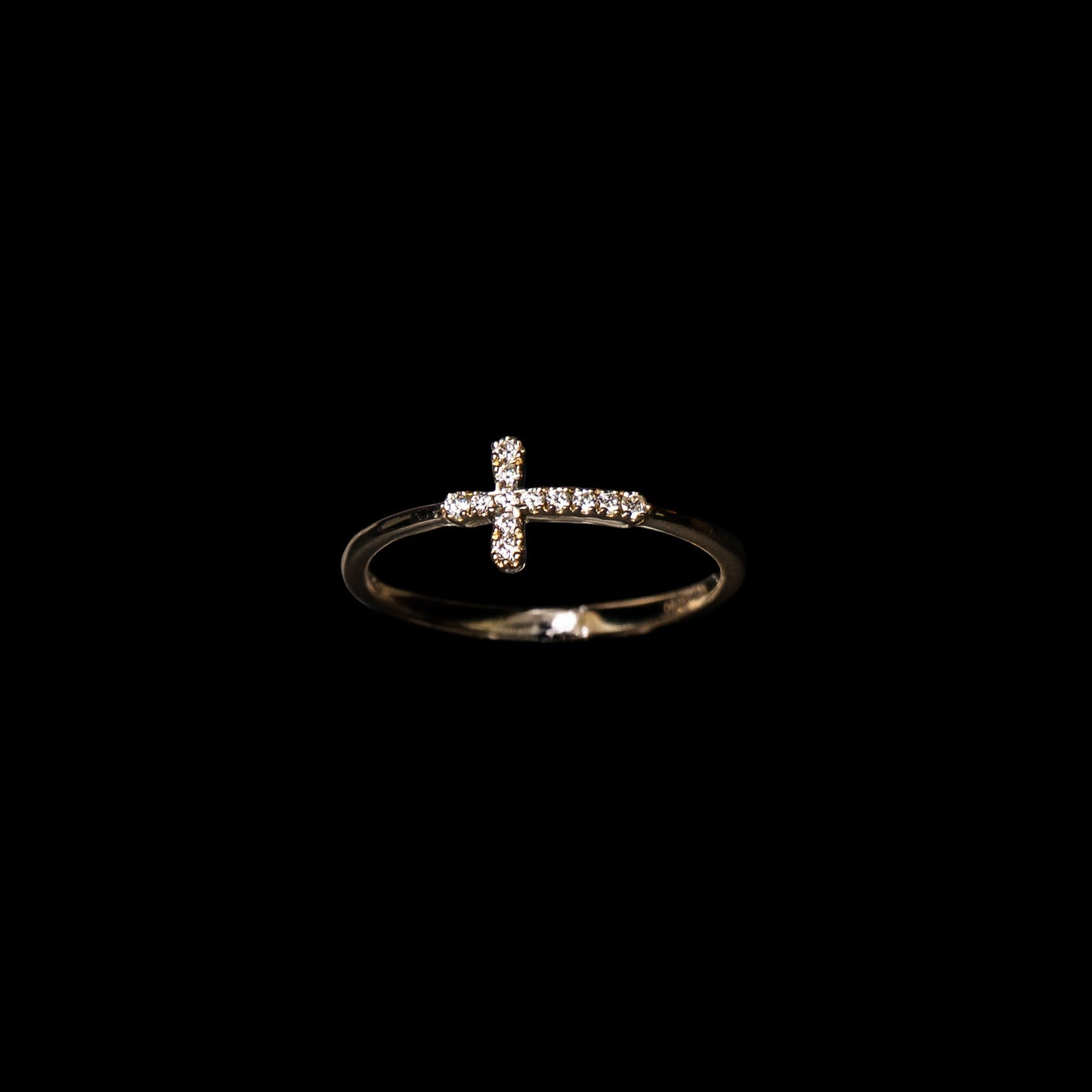 14K Yellow Gold Natural Diamond Cross Ring