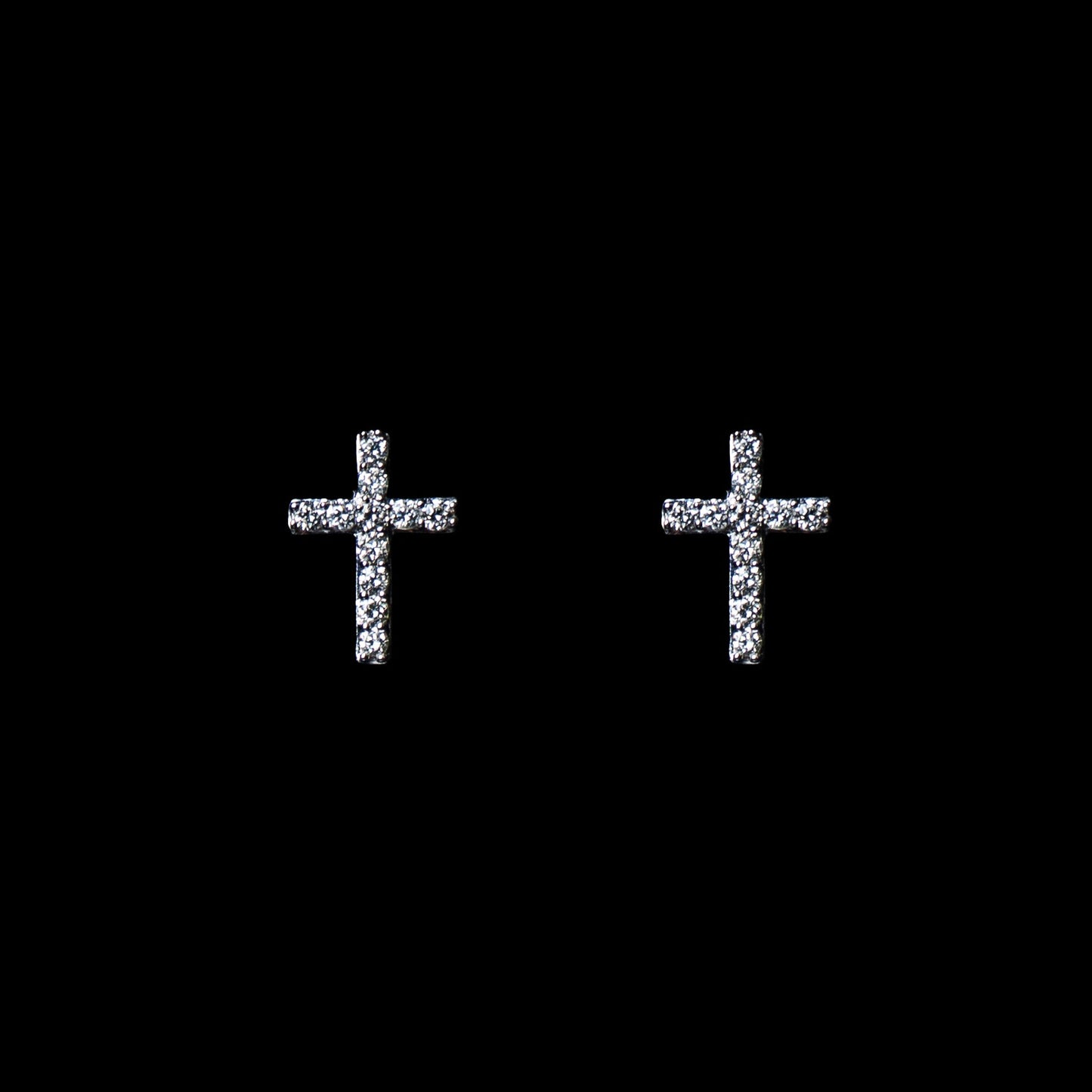 14K White Gold Natural Diamond Cross Earrings