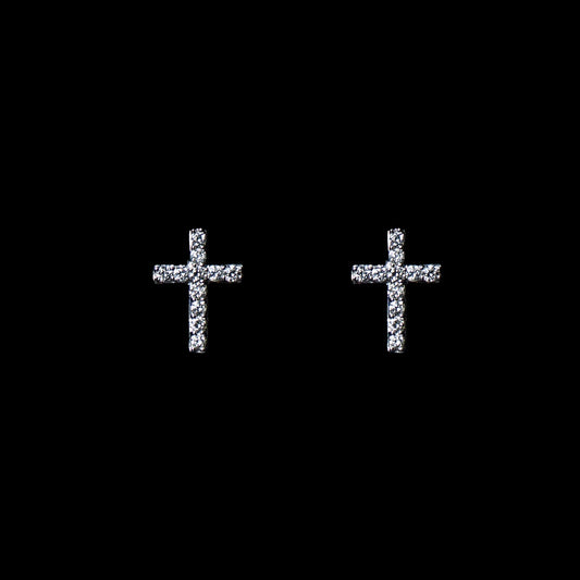 14K White Gold Natural Diamond Cross Earrings