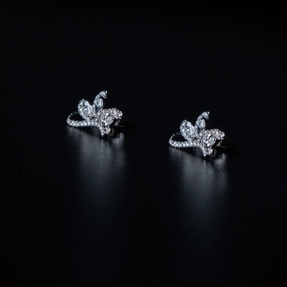 18K White Gold Natural Diamond Leaf Earrings