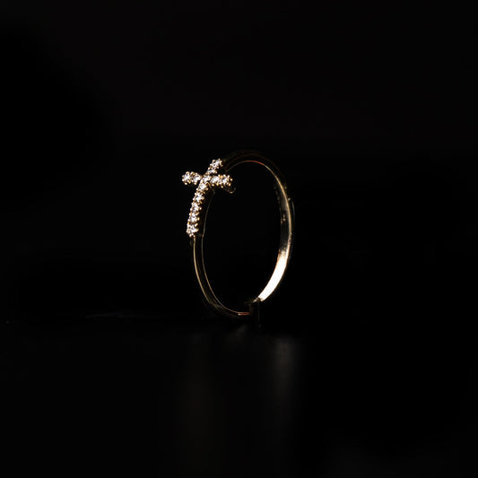14K Yellow Gold Natural Diamond Cross Ring