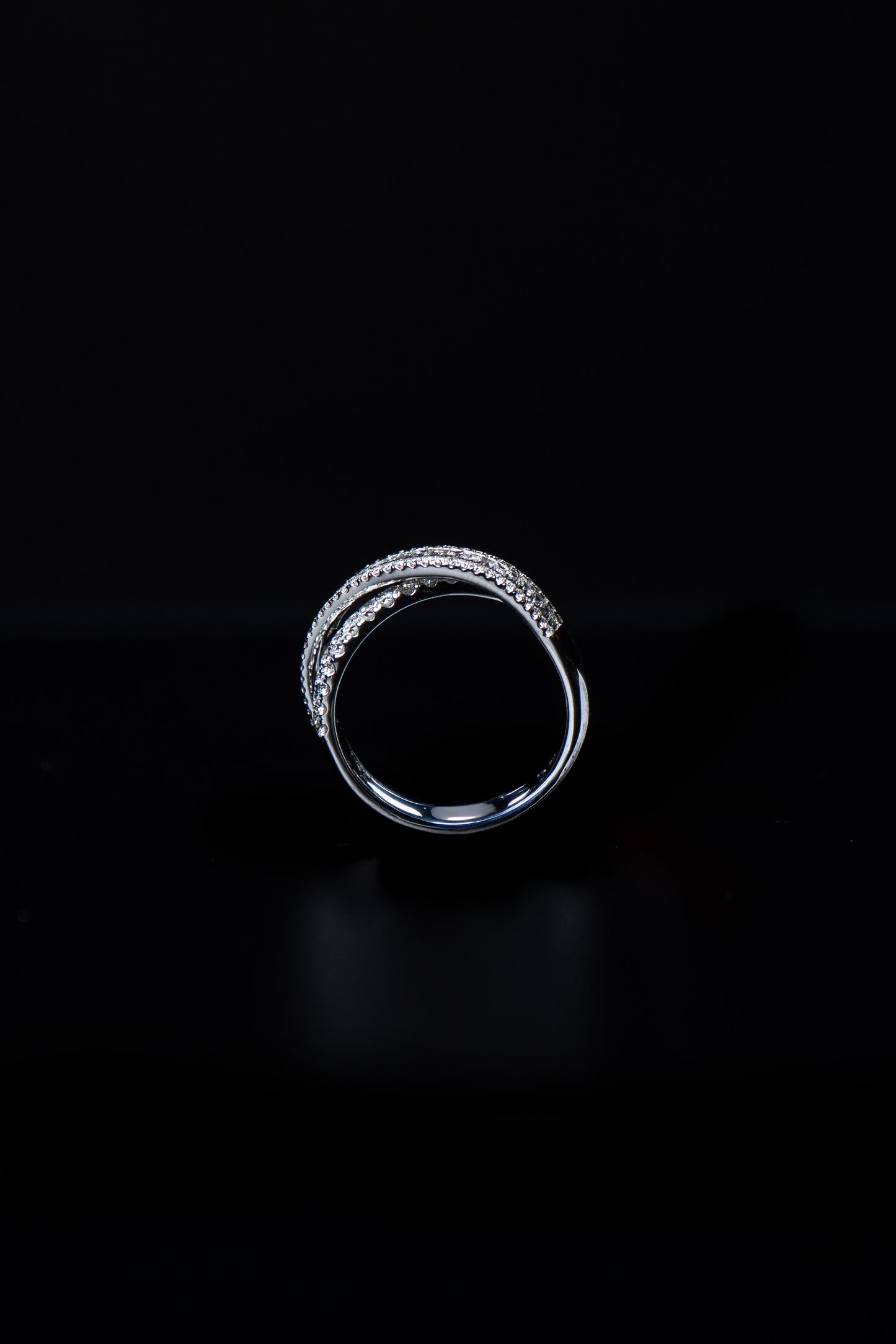 18K White Gold Natural Diamond Double Crossed Baguette Ring