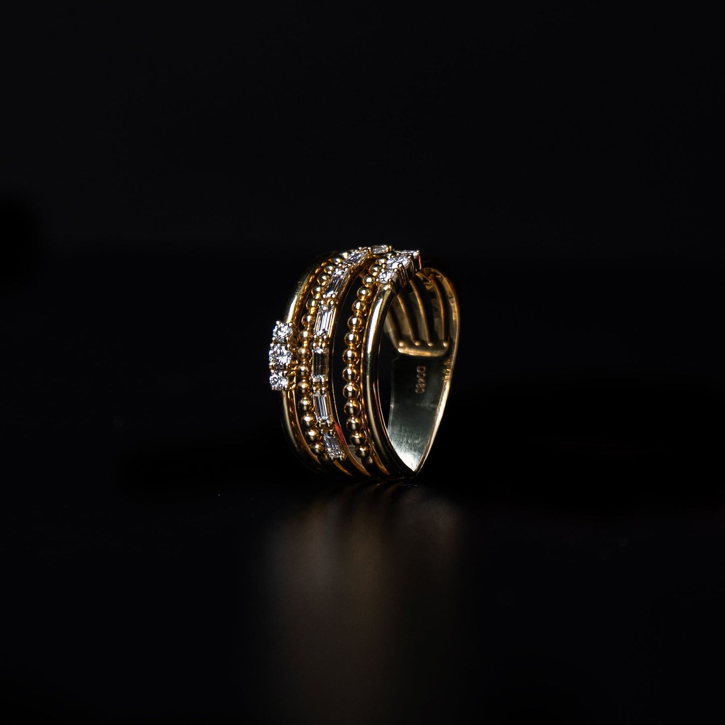 18K Yellow Gold Natural Diamond Stacked Ring