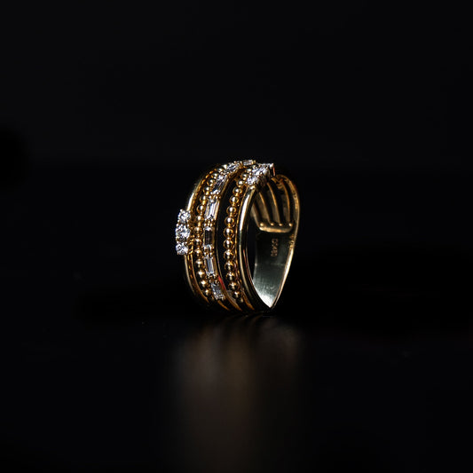 18K Yellow Gold Natural Diamond Stacked Ring